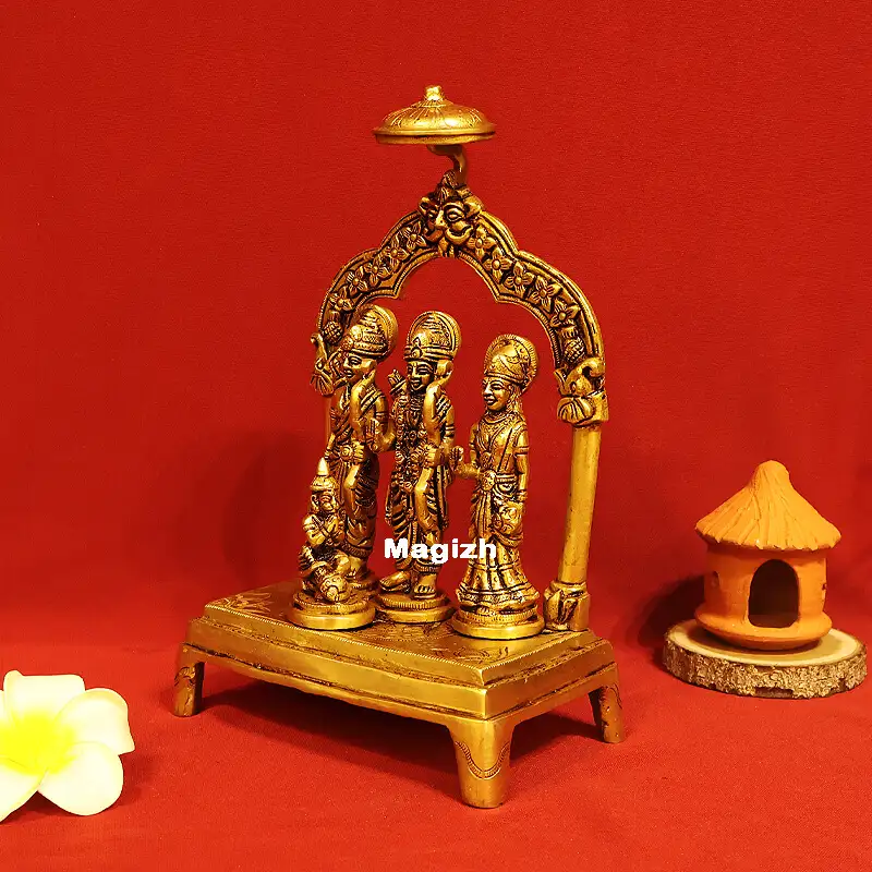 Brass Ram darbar on Peetam and frame - 10 inches - image 2