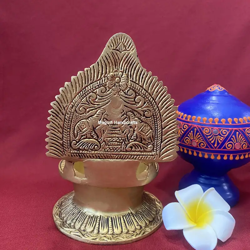 7 inches Brass Vinayagar Double side Eli Vilakku - image 2