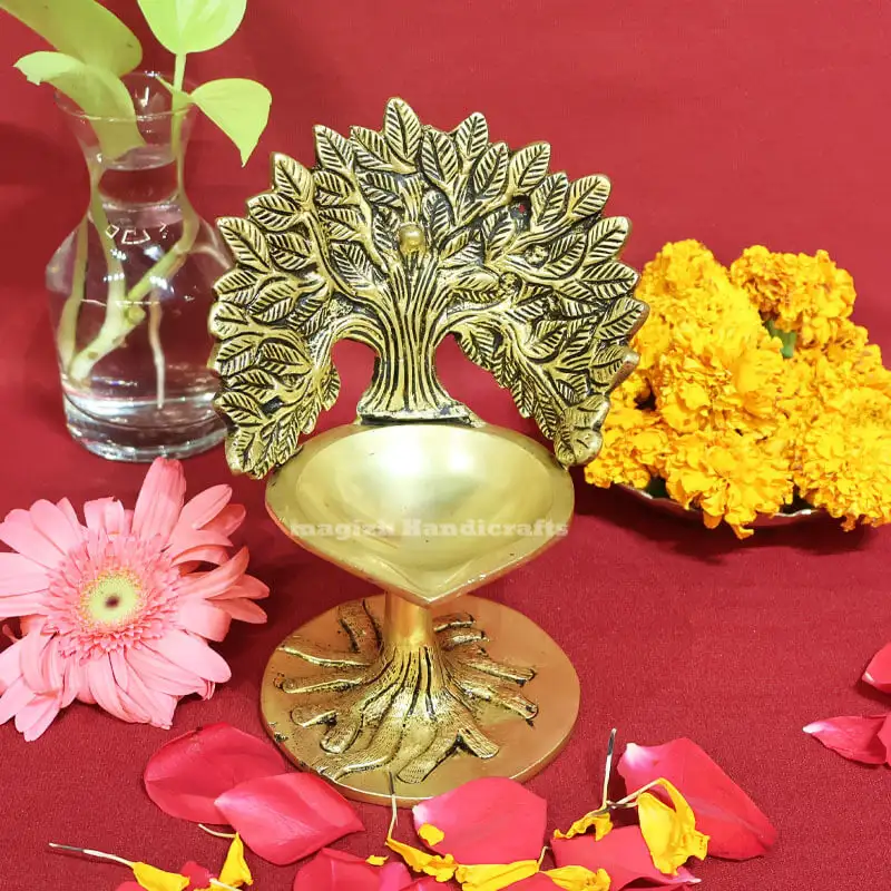 6.5 inches Brass Karpaga Vriksham tree Lamp - image 1