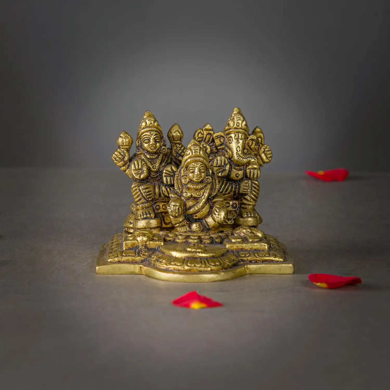 2.5 inches Brass Ganesha Kuber and Lakshmi idol - image 1