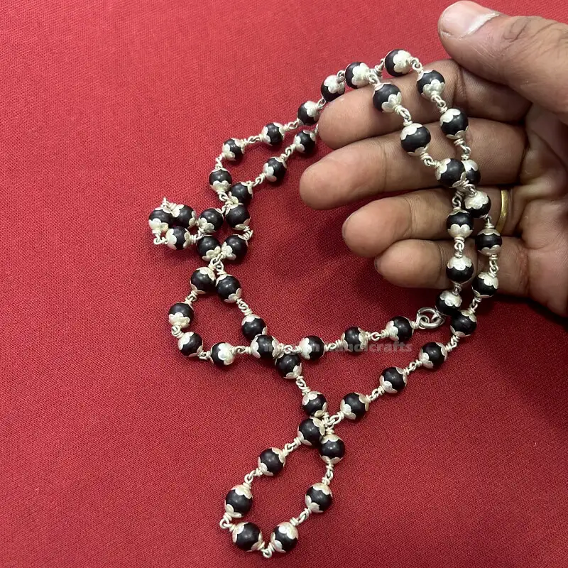 Original Karungali mala with silver capping-8mm - image 2