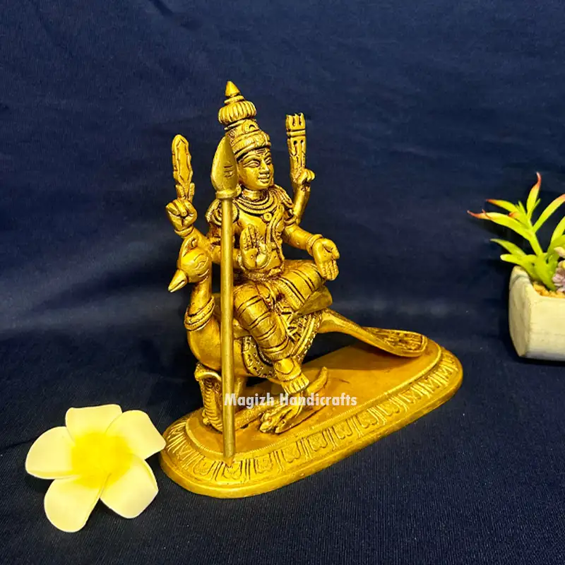 Brass Sitting Murugan on Peacock idol - 7.5 inches - image 2