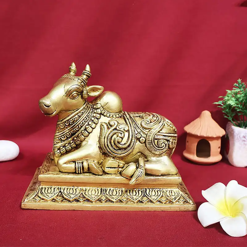 6 inches Brass Nandhi with Peedam - image 1
