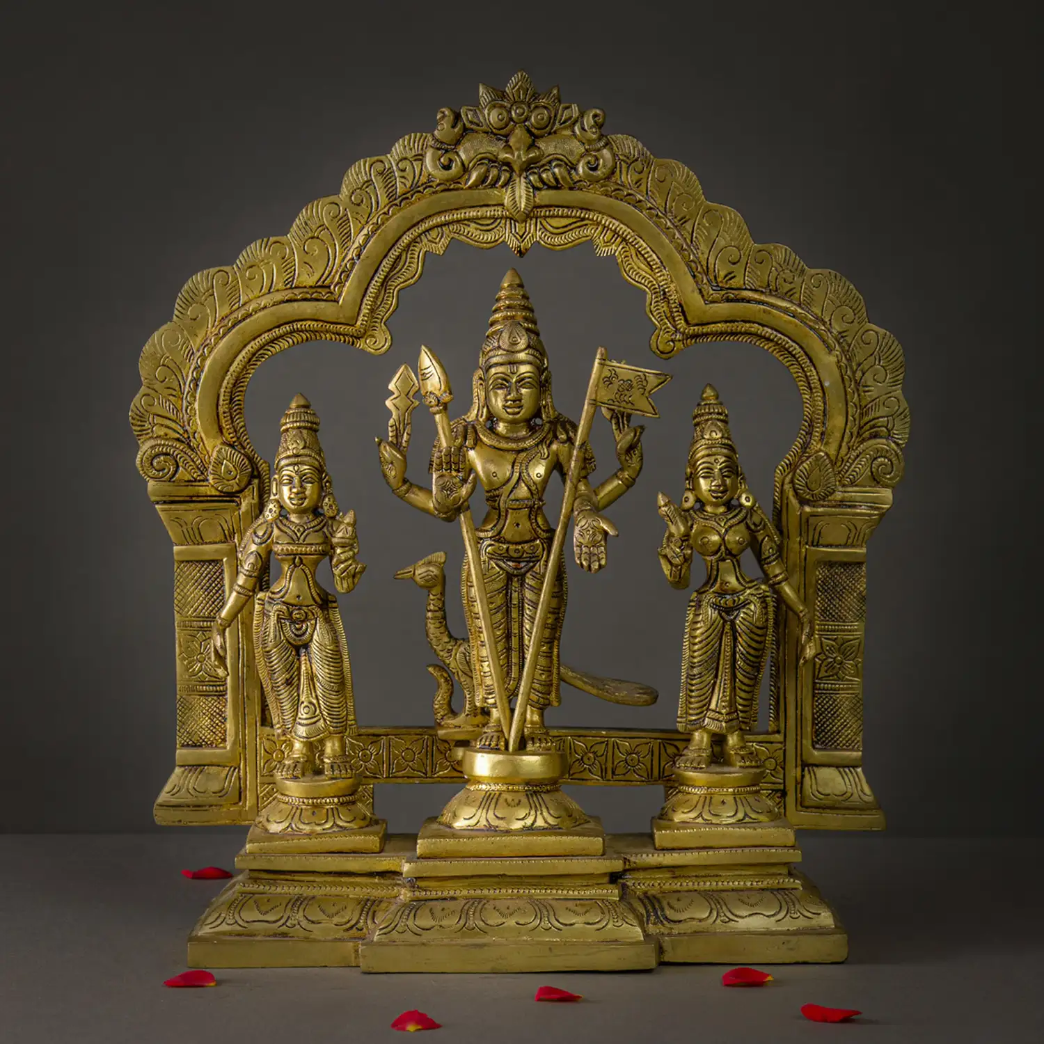 Brass Thiruvachi Murugan Valli Deivanai idol - 14 inches - image 1