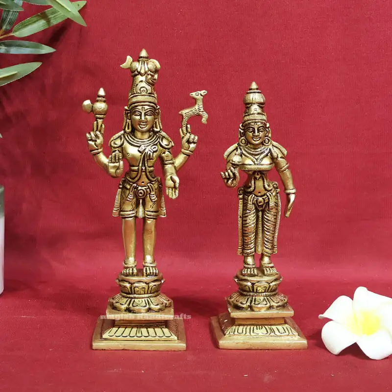 8 inches standing Brass Lord Shiva and Parvathi Idol - image 1
