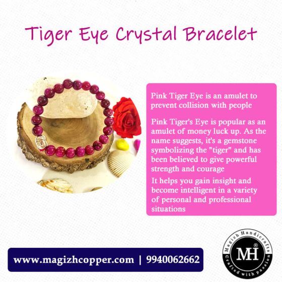 Buy original 8mm Pink tiger eye Crystal stone Bracelet Natural finish at  magizhcopper